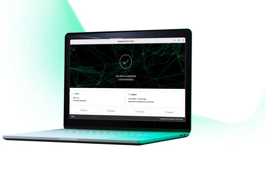 Linux 노트북에 표시된 Kaspersky for Linux 공식 화면