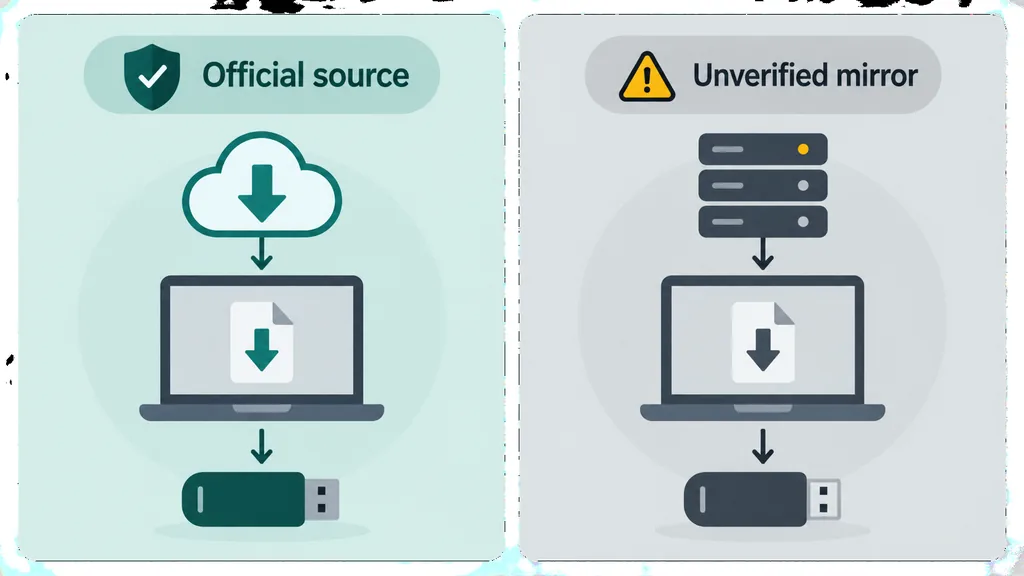 Redaktioneller Vergleich einer offiziellen Kaspersky-Quelle mit einem ungeprüften Installer-Spiegel